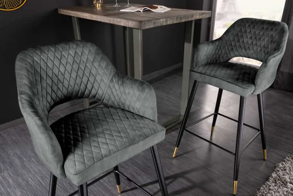 Riess-Ambiente Retro Möbel|Barhocker > Design Barhocker PARIS grün Samt mit Lehne Metall schwarz gold Ziersteppung