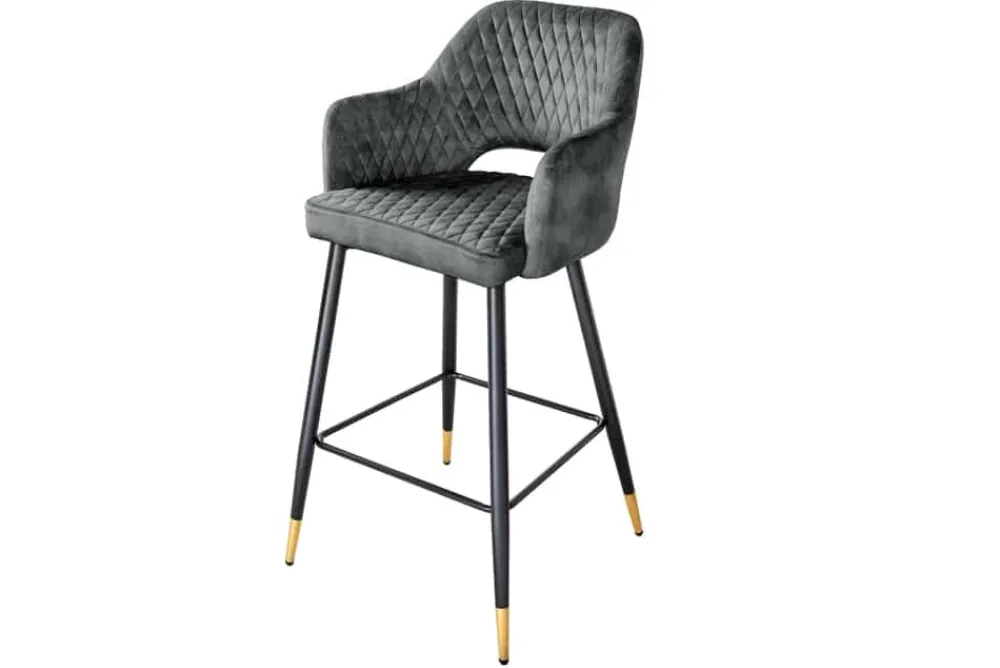 Riess-Ambiente Retro Möbel|Barhocker > Design Barhocker PARIS grün Samt mit Lehne Metall schwarz gold Ziersteppung