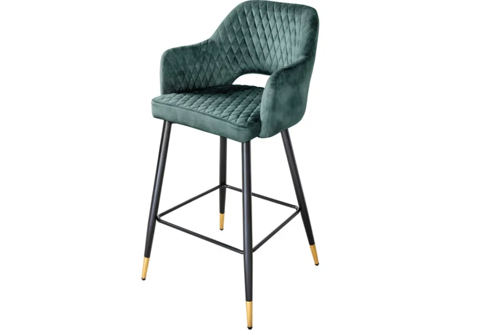 Riess-Ambiente Goldene Möbel|Retro Möbel > Design Barhocker PARIS petrol Samt Ziersteppung Fußkappen gold mit Armlehnen