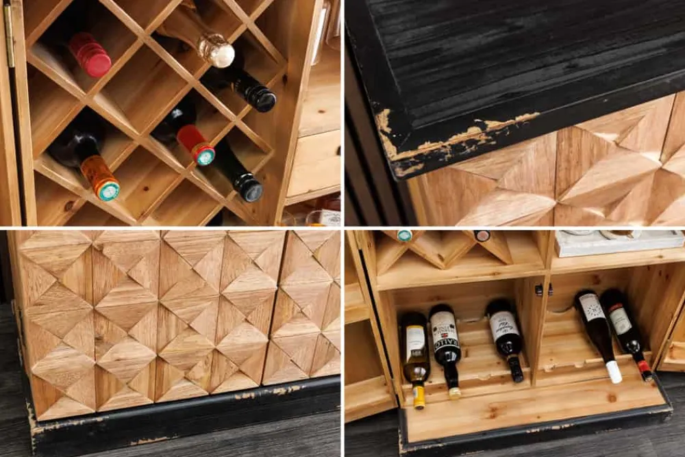 Riess-Ambiente Mehr...|Massivholzschränke > Design Barschrank BODEGA 120cm natur Pinienholz mit 3D-Front und Flaschenregal