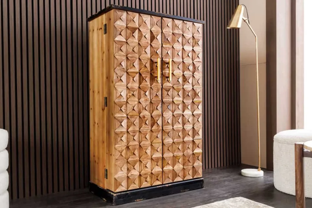 Riess-Ambiente Mehr...|Massivholzschränke > Design Barschrank BODEGA 120cm natur Pinienholz mit 3D-Front und Flaschenregal