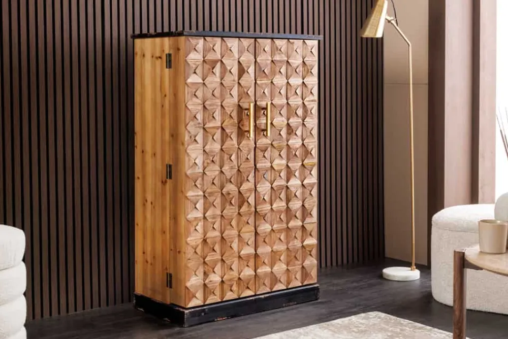 Riess-Ambiente Mehr...|Massivholzschränke > Design Barschrank BODEGA 120cm natur Pinienholz mit 3D-Front und Flaschenregal