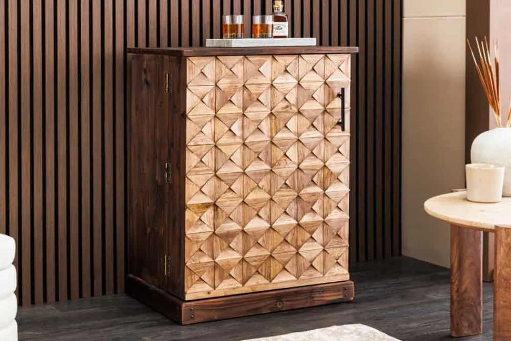 Riess-Ambiente Mehr...|Massivholzschränke > Design Barschrank BODEGA 90cm natur Pinienholz Weinregal Glashalter Schubladen
