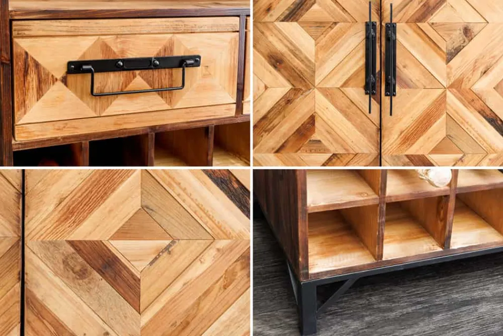 Riess-Ambiente Mehr...|Massivholzschränke > Design Barschrank BODEGA 160cm natur Pinienholz Weinregal Glashalter Schubladen