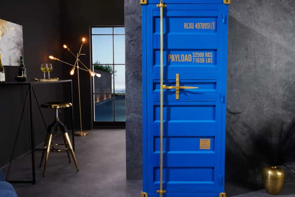 Riess-Ambiente Industrial Loft|Weinregale > Design Barschrank Container GLOBETROTTER 180cm blau Weinregal Upcycling