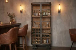 Riess-Ambiente Industrial Loft|Barschränke > Design Barschrank LOFT 150cm natur Pinienholz Metall mit Flaschenregal