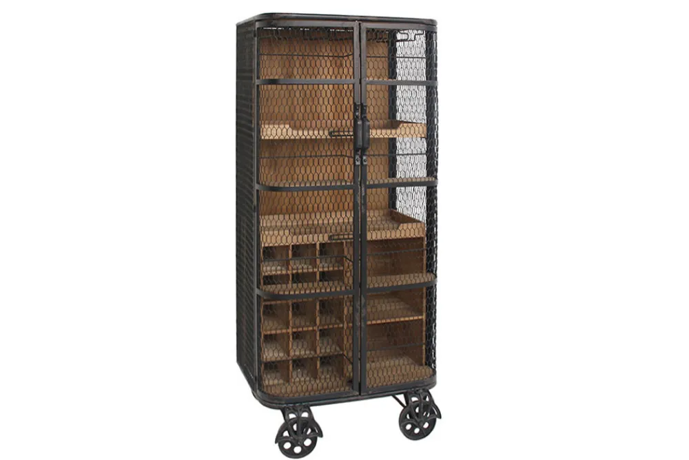 Riess-Ambiente Industrial Loft|Barschränke > Design Barschrank LOFT 150cm natur Pinienholz Metall mit Flaschenregal