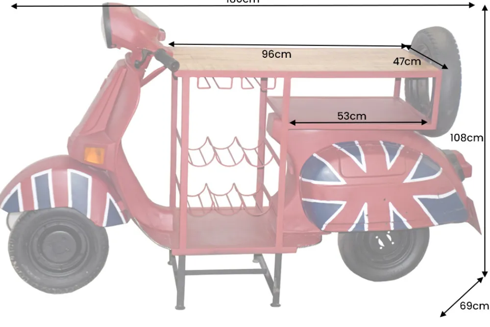 Riess-Ambiente Konsolentische|Industrial Loft > Design Bartisch SCOOTER 180cm rot Mangoholz Handarbeit Upcycling