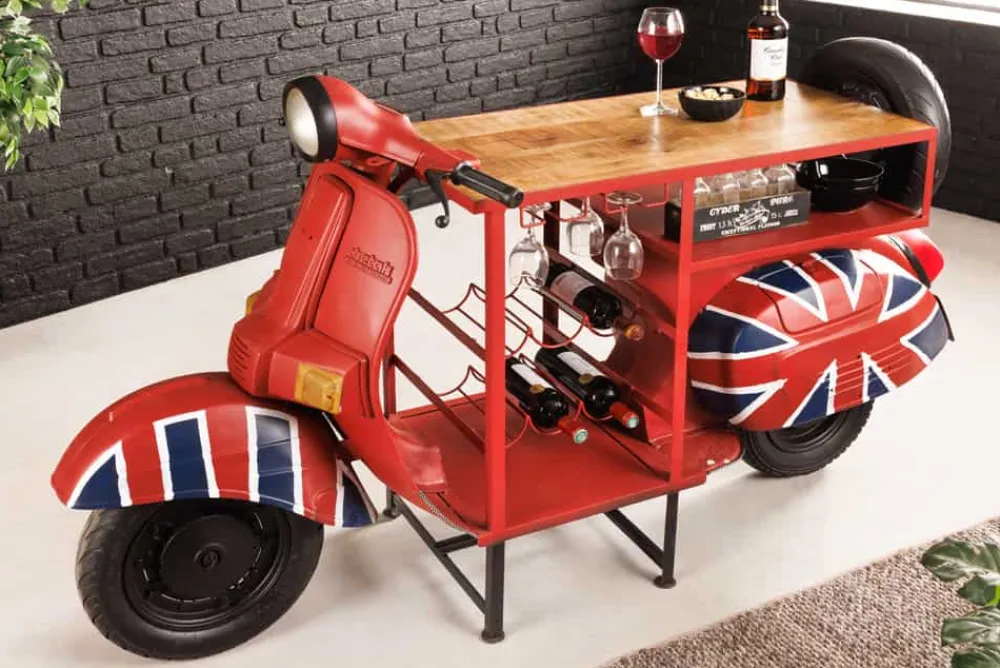 Riess-Ambiente Konsolentische|Industrial Loft > Design Bartisch SCOOTER 180cm rot Mangoholz Handarbeit Upcycling