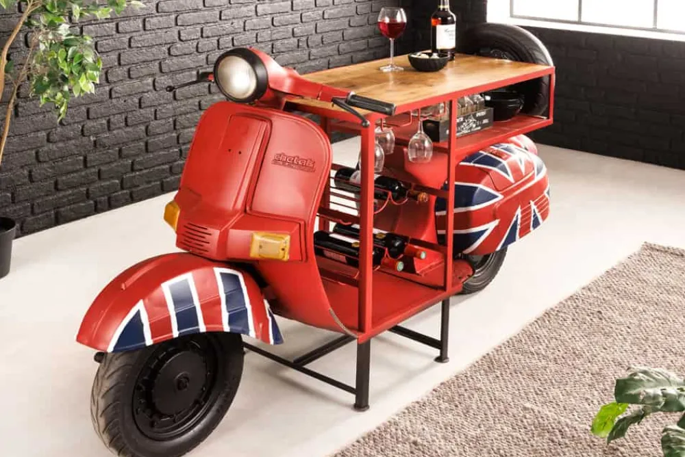 Riess-Ambiente Konsolentische|Industrial Loft > Design Bartisch SCOOTER 180cm rot Mangoholz Handarbeit Upcycling