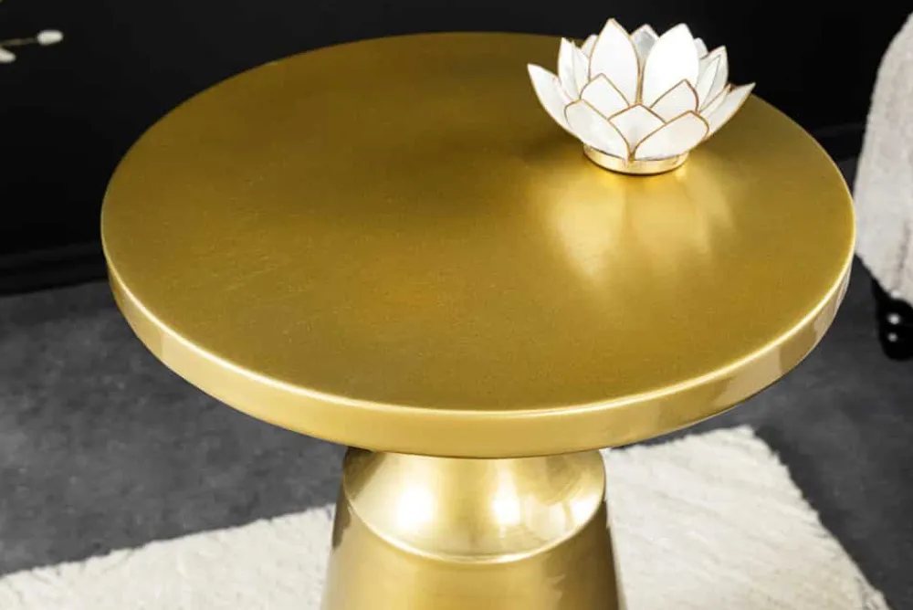 Riess-Ambiente Beistelltische|Goldene Möbel > Design Beistelltisch ABSTRACT 60cm gold Metall gebürstet Patina Handarbeit rund Säulentisch