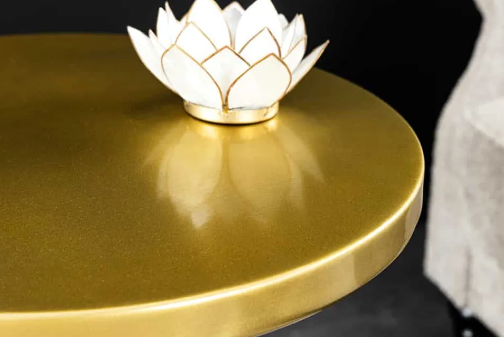Riess-Ambiente Beistelltische|Goldene Möbel > Design Beistelltisch ABSTRACT 60cm gold Metall gebürstet Patina Handarbeit rund Säulentisch