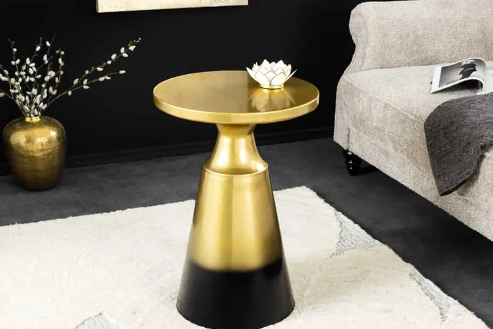 Riess-Ambiente Beistelltische|Goldene Möbel > Design Beistelltisch ABSTRACT 60cm gold Metall gebürstet Patina Handarbeit rund Säulentisch