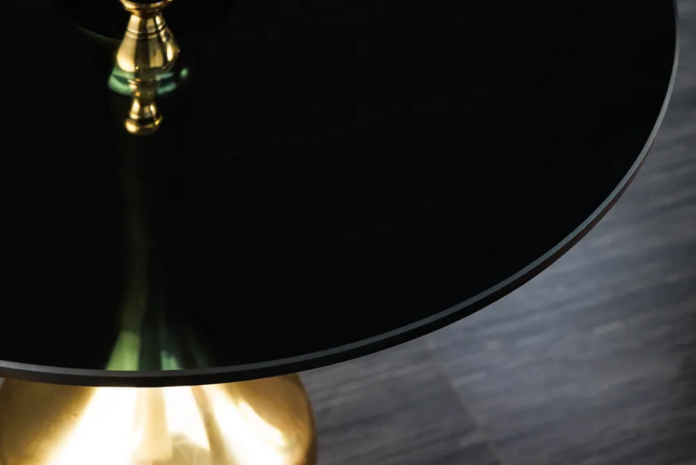 Riess-Ambiente Beistelltische|Goldene Möbel > Design Beistelltisch ABSTRACT 45cm gold Metall schwarze Glasplatte handmade rund