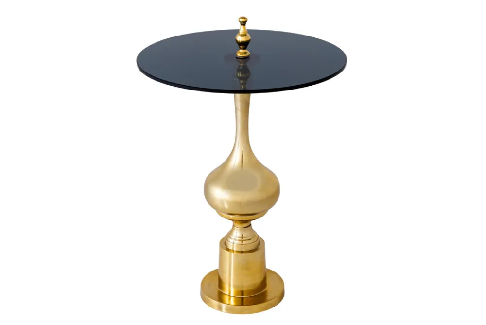 Riess-Ambiente Beistelltische|Goldene Möbel > Design Beistelltisch ABSTRACT 45cm gold Metall schwarze Glasplatte handmade rund