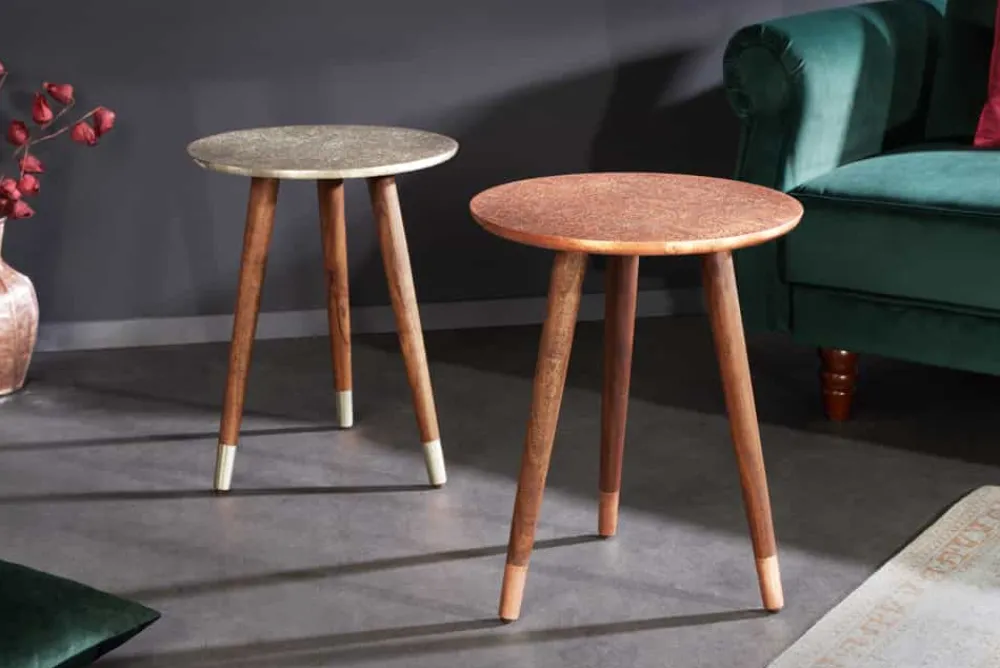 Riess-Ambiente Beistelltische|Couchtische & Truhen > Design Beistelltisch ALCAZAR 50cm antik kupfer Metall Mangoholz Handarbeit rund