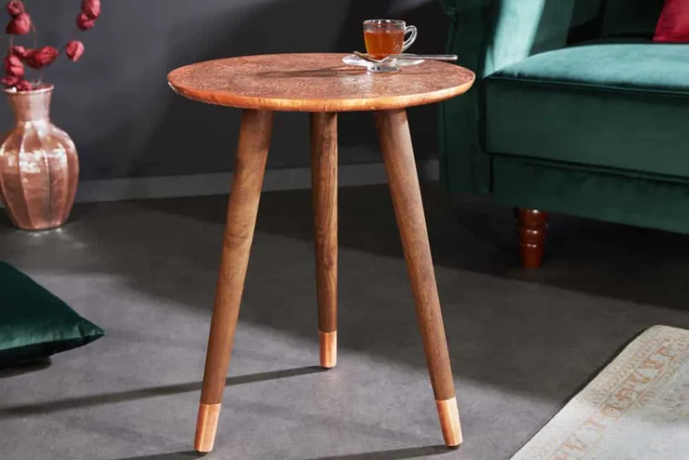 Riess-Ambiente Beistelltische|Couchtische & Truhen > Design Beistelltisch ALCAZAR 50cm antik kupfer Metall Mangoholz Handarbeit rund