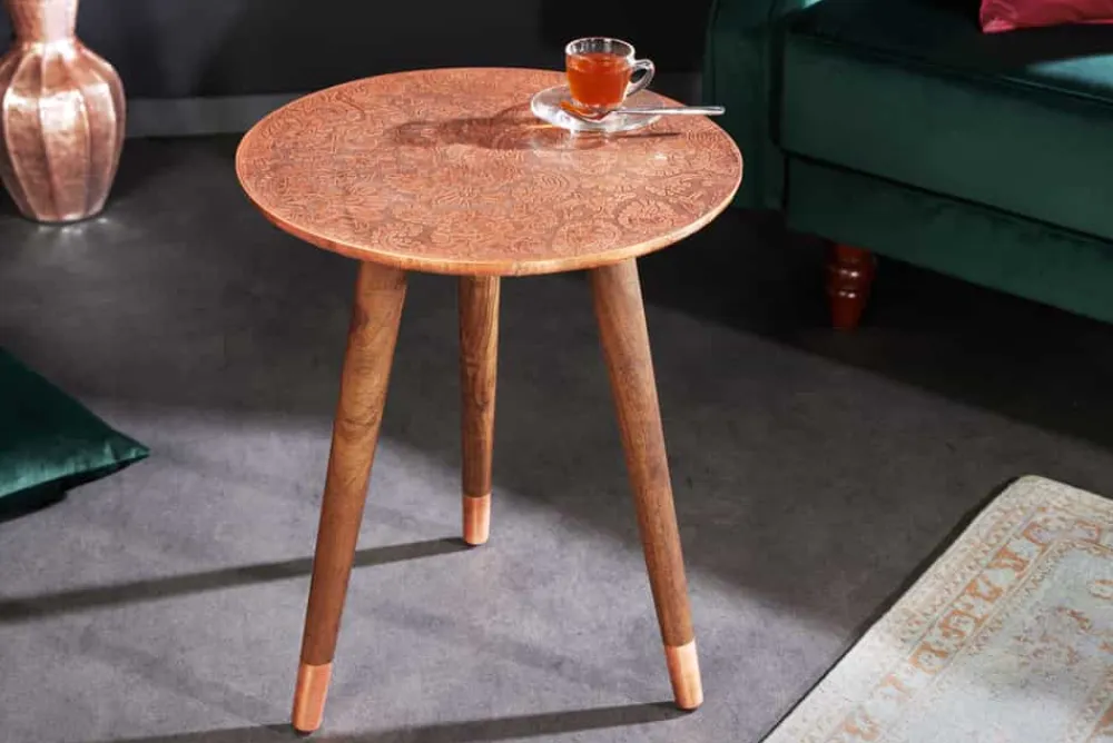 Riess-Ambiente Beistelltische|Couchtische & Truhen > Design Beistelltisch ALCAZAR 50cm antik kupfer Metall Mangoholz Handarbeit rund