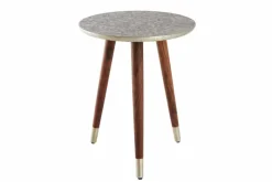 Riess-Ambiente Mehr...|Massivholz Beistelltische > Design Beistelltisch ALCAZAR 50cm antik silber Metall Mangoholz Handarbeit rund