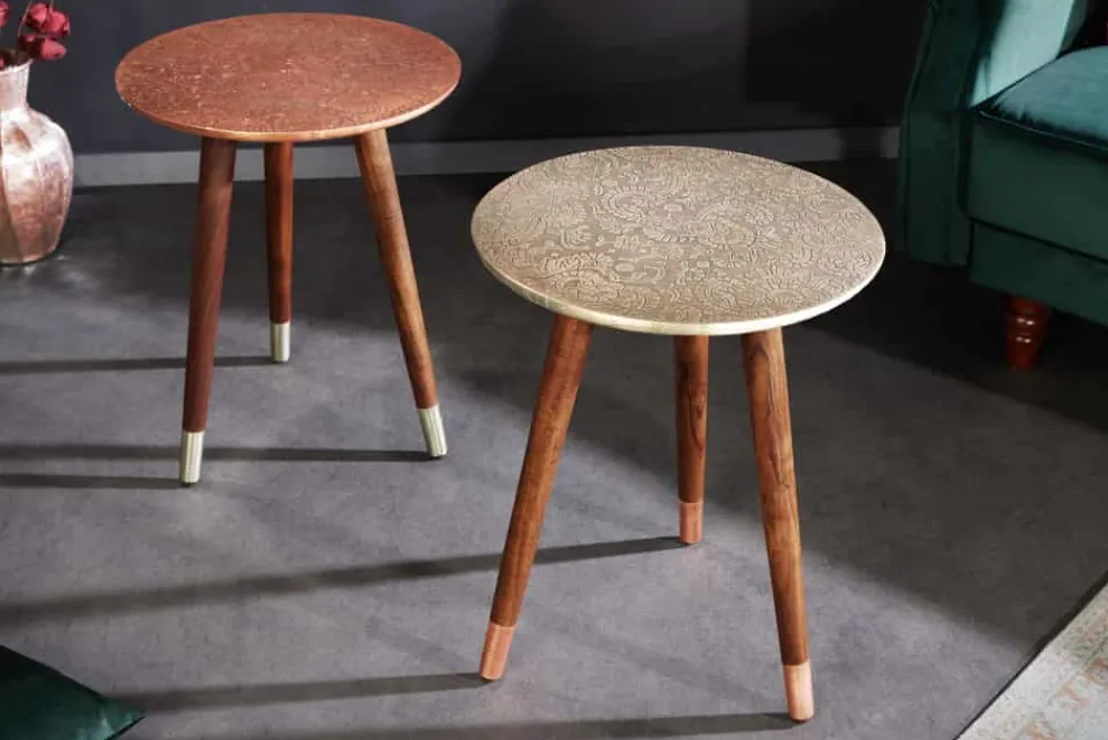 Riess-Ambiente Mehr...|Massivholz Beistelltische > Design Beistelltisch ALCAZAR 50cm antik silber Metall Mangoholz Handarbeit rund