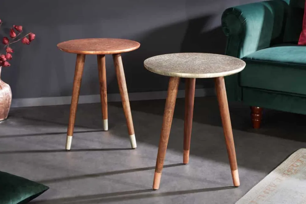 Riess-Ambiente Mehr...|Massivholz Beistelltische > Design Beistelltisch ALCAZAR 50cm antik silber Metall Mangoholz Handarbeit rund
