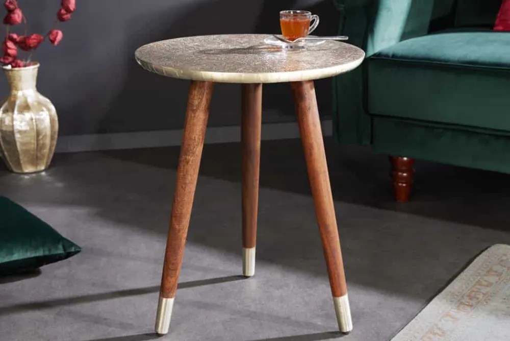 Riess-Ambiente Mehr...|Massivholz Beistelltische > Design Beistelltisch ALCAZAR 50cm antik silber Metall Mangoholz Handarbeit rund