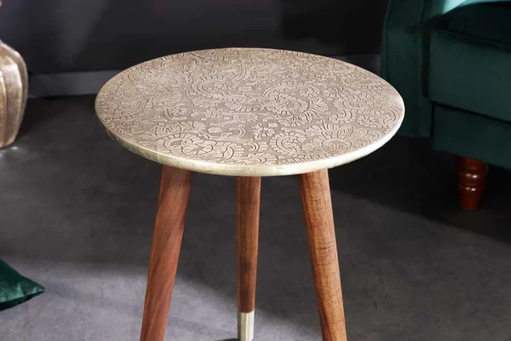 Riess-Ambiente Mehr...|Massivholz Beistelltische > Design Beistelltisch ALCAZAR 50cm antik silber Metall Mangoholz Handarbeit rund