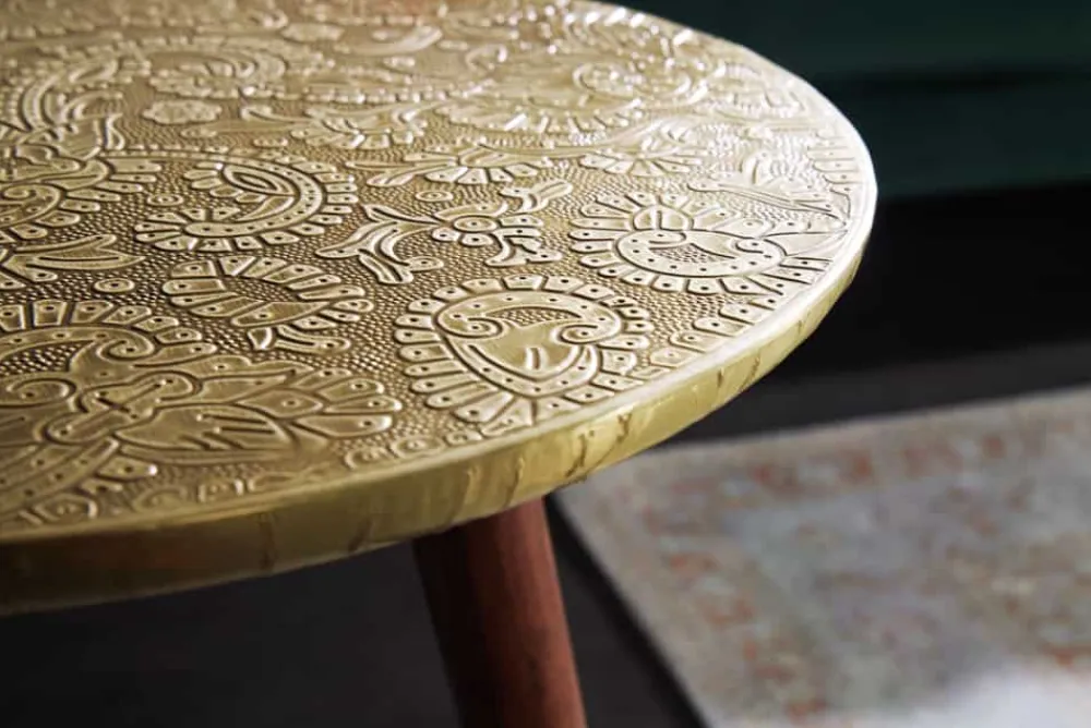 Riess-Ambiente Couchtische & Truhen|Mehr... > Design Beistelltisch ALCAZAR 50cm antik gold Metall Mangoholz Handarbeit rund