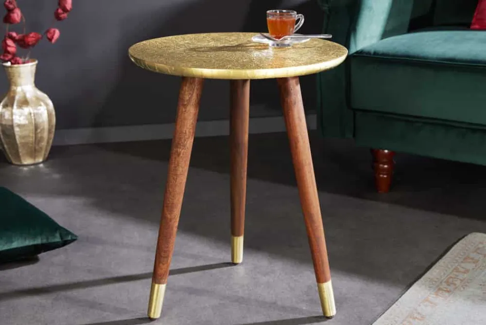Riess-Ambiente Couchtische & Truhen|Mehr... > Design Beistelltisch ALCAZAR 50cm antik gold Metall Mangoholz Handarbeit rund