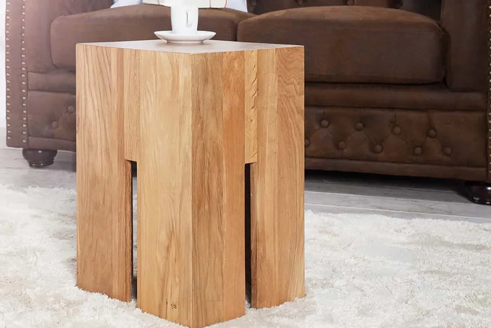 Riess-Ambiente Mehr...|Couchtische > Design Beistelltisch CASTLE 45cm natur Wildeiche Massivholz geölt Sitzhocker