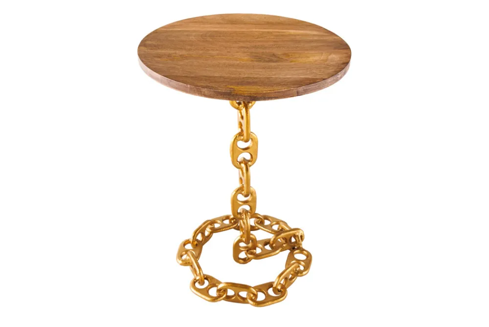 Riess-Ambiente Beistelltische|Mehr... > Design Beistelltisch CHAINS 55cm gold Mangoholz handmade Metall rund Kettengestell massiv