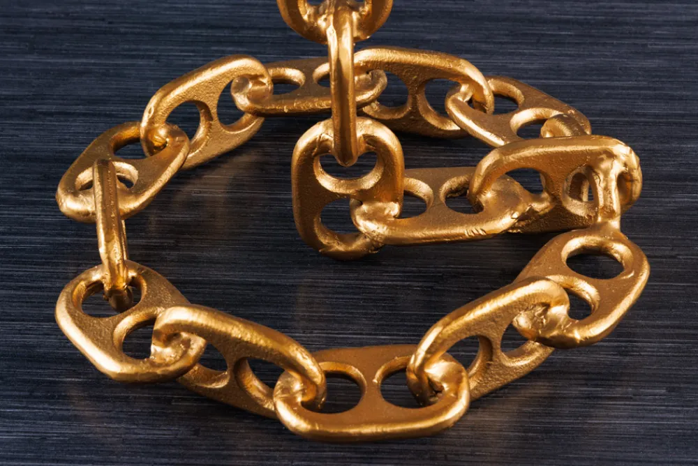 Riess-Ambiente Beistelltische|Mehr... > Design Beistelltisch CHAINS 55cm gold Mangoholz handmade Metall rund Kettengestell massiv