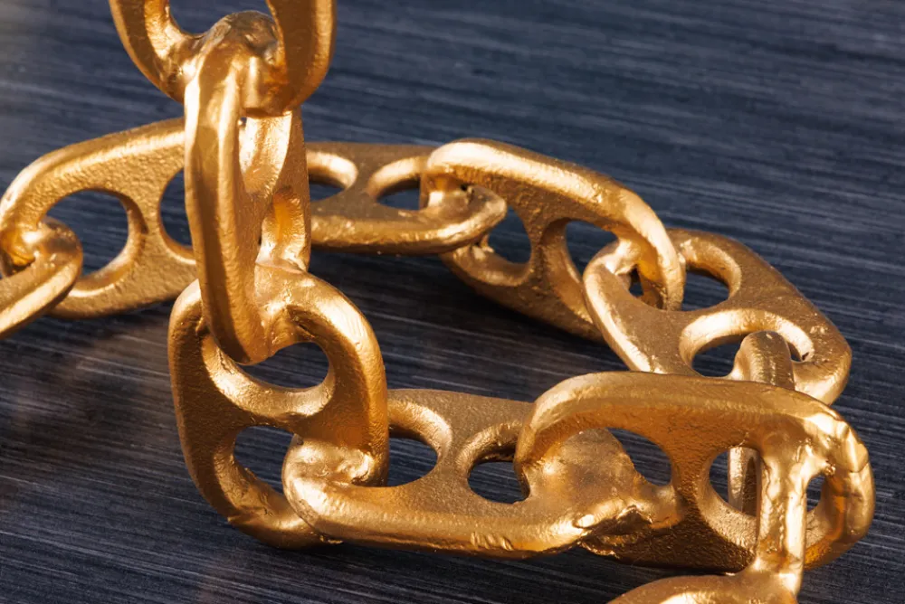 Riess-Ambiente Beistelltische|Mehr... > Design Beistelltisch CHAINS 55cm gold Mangoholz handmade Metall rund Kettengestell massiv