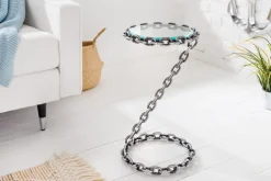 Riess-Ambiente Beistelltische > Design Beistelltisch CHAINS 35cm silber handmade Metall rund Glasplatte Kettengestell