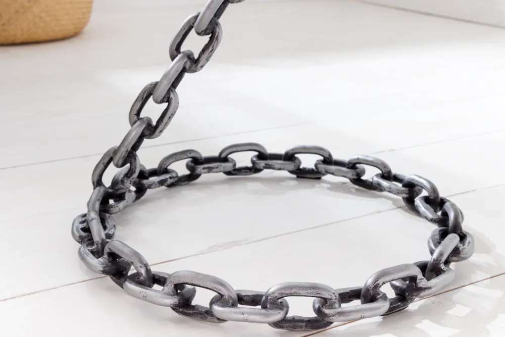 Riess-Ambiente Beistelltische > Design Beistelltisch CHAINS 35cm silber handmade Metall rund Glasplatte Kettengestell