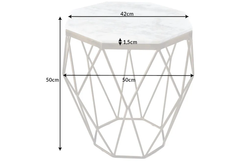 Riess-Ambiente Beistelltische|Goldene Möbel > Design Beistelltisch DIAMOND 50cm weiß Marmor messing Metall