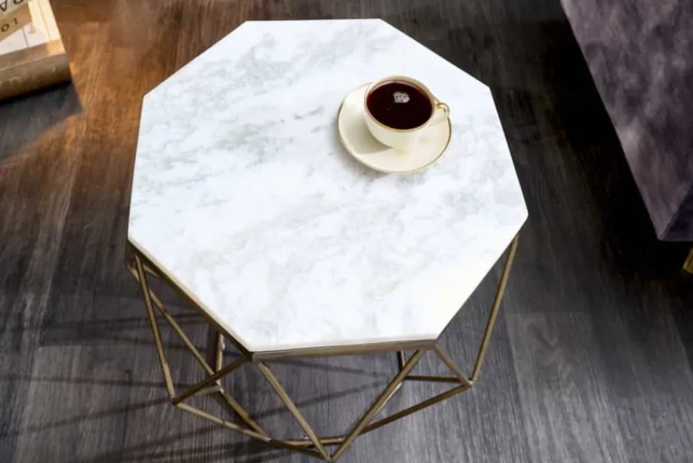 Riess-Ambiente Beistelltische|Goldene Möbel > Design Beistelltisch DIAMOND 50cm weiß Marmor messing Metall