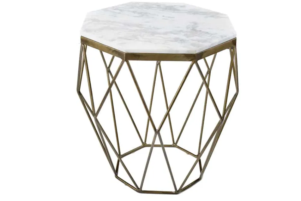 Riess-Ambiente Beistelltische|Goldene Möbel > Design Beistelltisch DIAMOND 50cm weiß Marmor messing Metall
