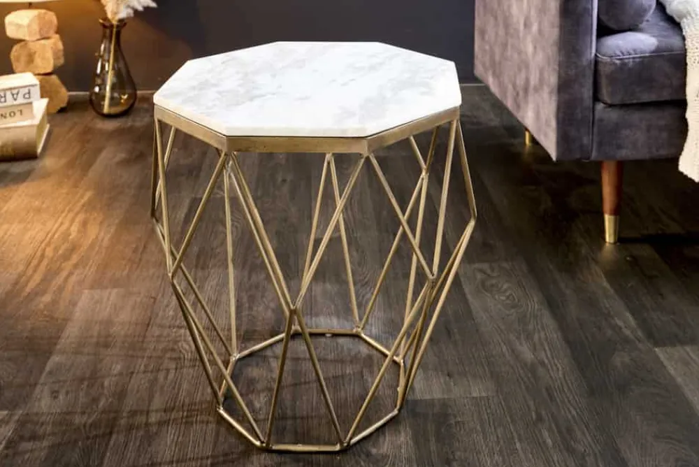 Riess-Ambiente Beistelltische|Goldene Möbel > Design Beistelltisch DIAMOND 50cm weiß Marmor messing Metall