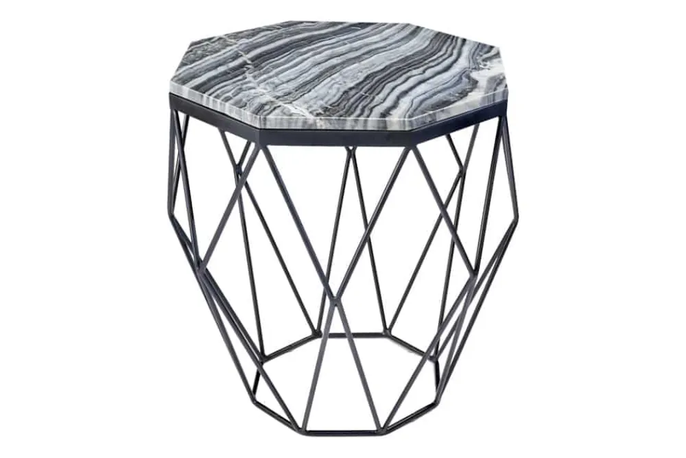 Riess-Ambiente Beistelltische|Industrial Loft > Design Beistelltisch DIAMOND 50cm grau Marmor schwarz Metall