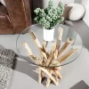 Riess-Ambiente Beistelltische|Mehr... > Design Beistelltisch DRIFTWOOD 40cm Teakholz mit Glasplatte rund Couchtisch