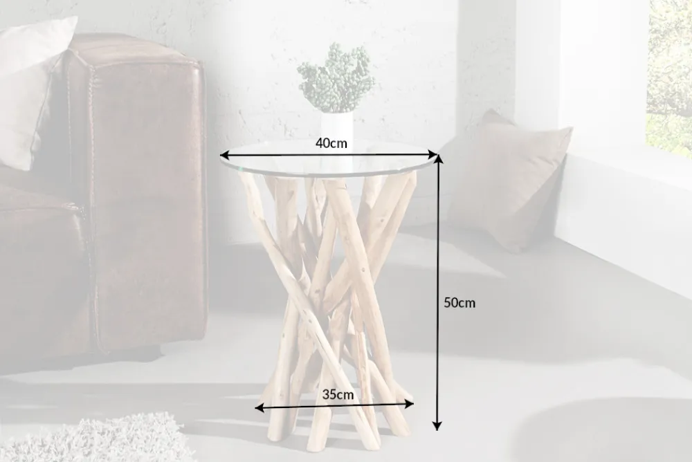 Riess-Ambiente Beistelltische|Mehr... > Design Beistelltisch DRIFTWOOD 40cm Teakholz mit Glasplatte rund Couchtisch