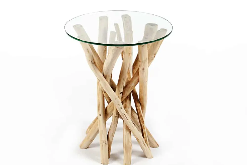 Riess-Ambiente Beistelltische|Mehr... > Design Beistelltisch DRIFTWOOD 40cm Teakholz mit Glasplatte rund Couchtisch
