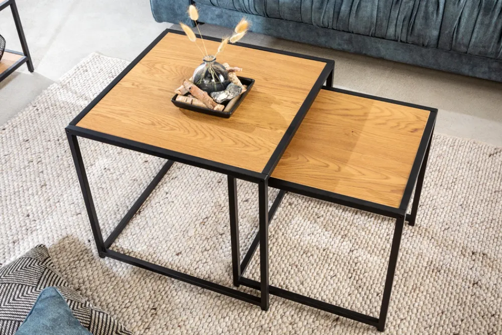 Riess-Ambiente Beistelltische|Industrial Loft > Design Beistelltische 2er Set SLIM LINE 50cm Wildeiche schwarz Industrial Stil
