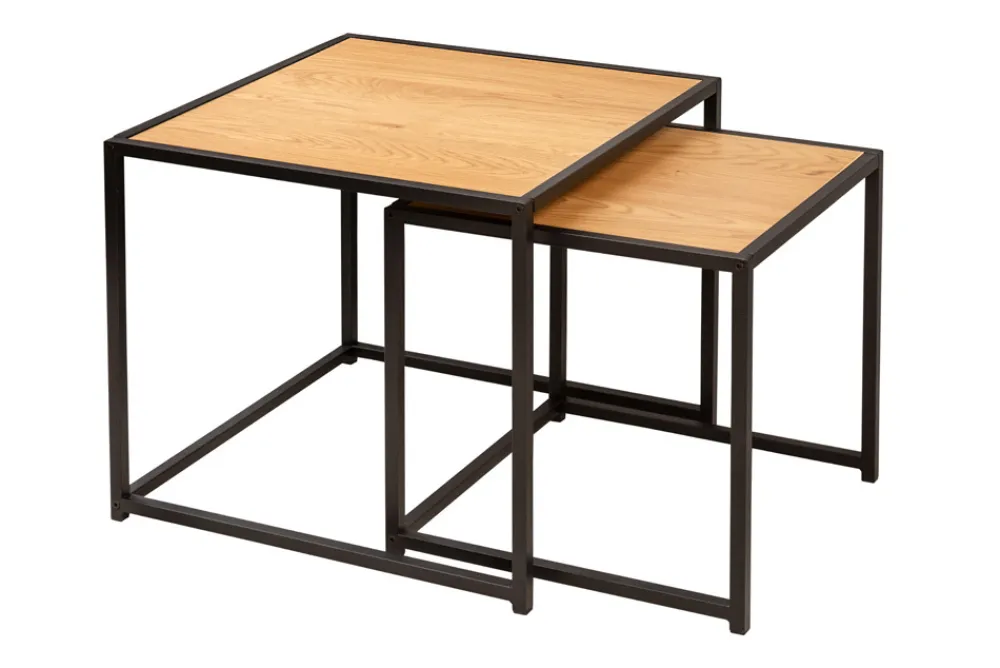 Riess-Ambiente Beistelltische|Industrial Loft > Design Beistelltische 2er Set SLIM LINE 50cm Wildeiche schwarz Industrial Stil
