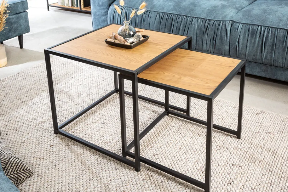 Riess-Ambiente Beistelltische|Industrial Loft > Design Beistelltische 2er Set SLIM LINE 50cm Wildeiche schwarz Industrial Stil