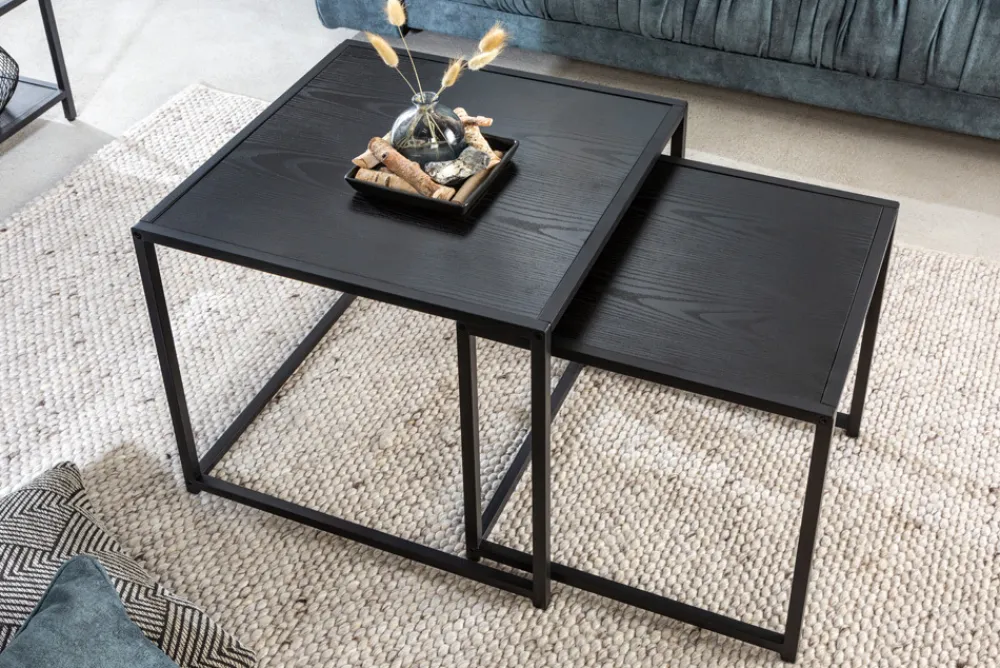 Riess-Ambiente Beistelltische|Industrial Loft > Design Beistelltische 2er Set SLIM LINE 50cm Esche schwarz Industrial Stil