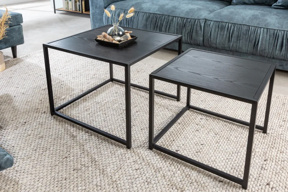 Riess-Ambiente Beistelltische|Industrial Loft > Design Beistelltische 2er Set SLIM LINE 50cm Esche schwarz Industrial Stil