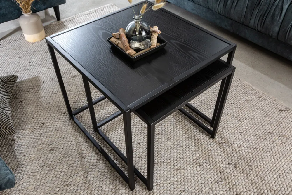 Riess-Ambiente Beistelltische|Industrial Loft > Design Beistelltische 2er Set SLIM LINE 50cm Esche schwarz Industrial Stil