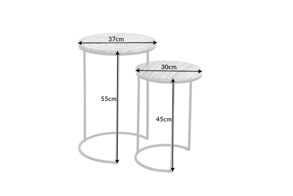 Riess-Ambiente Beistelltische|Industrial Loft > Design Beistelltisch 2er Set ELEMENTS 40cm grau Marmor schwarzes Gestell rund